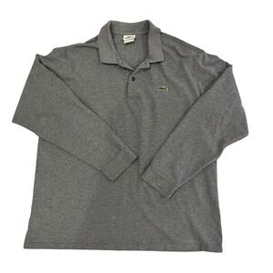 Lacoste Mens Long Sleeve Polo Shirt Gray Pique Knit Crocodile Logo Size 6 L XL